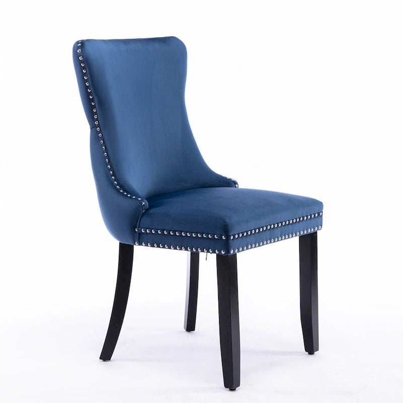 Chaise de salle à manger à dossier haut en velours doré avec ailes et rivets, style Mid-Century