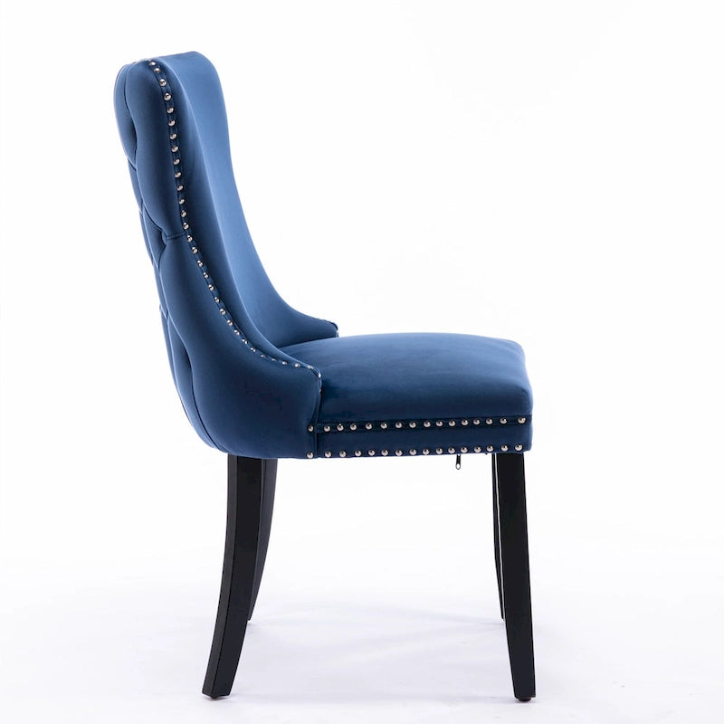 Chaise de salle à manger à dossier haut en velours doré avec ailes et rivets, style Mid-Century