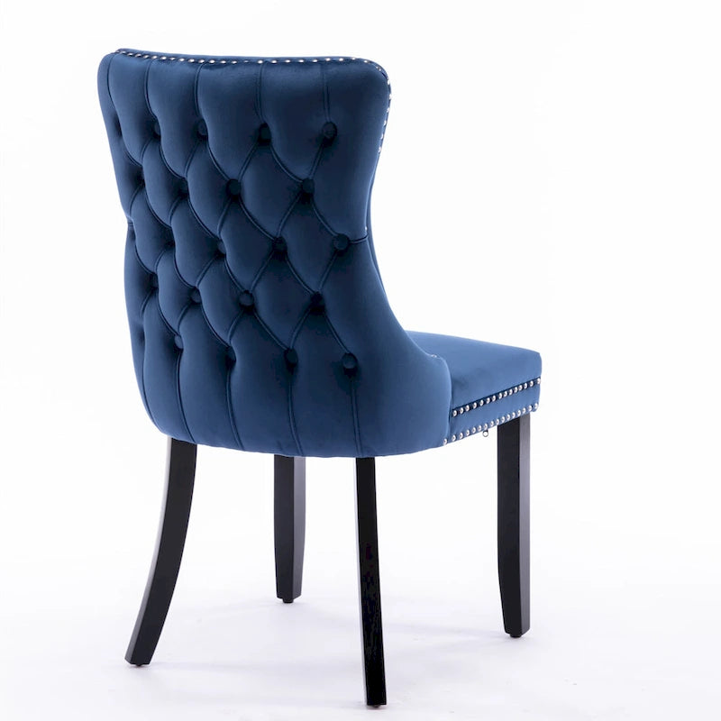 Chaise de salle à manger à dossier haut en velours doré avec ailes et rivets, style Mid-Century