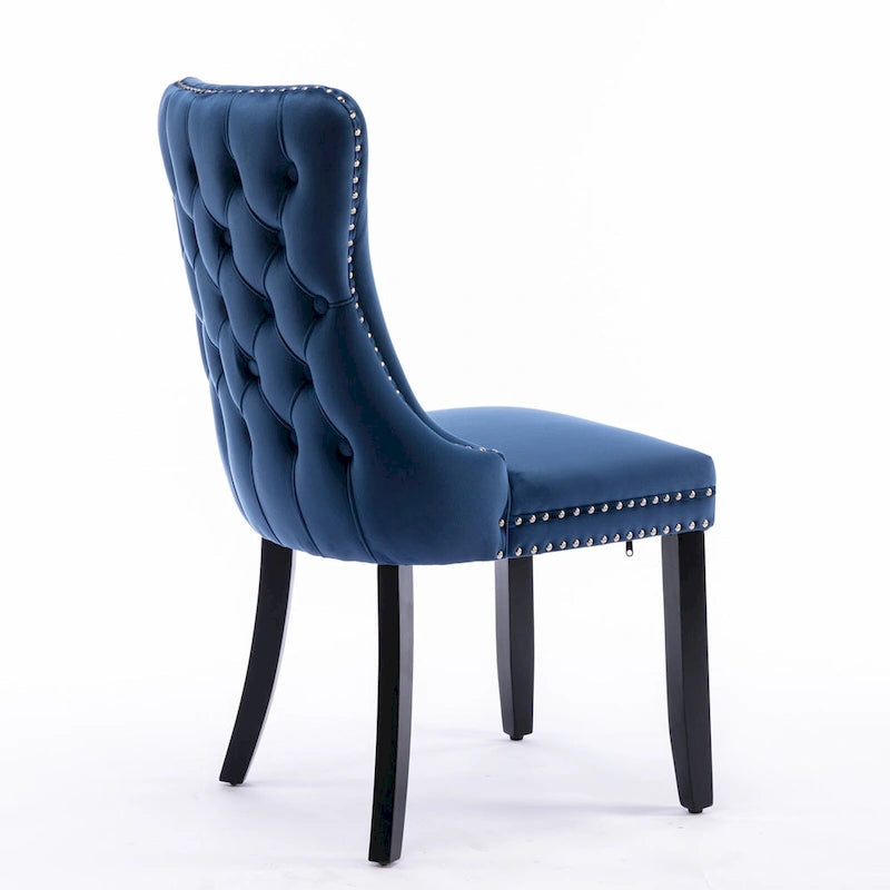 Chaise de salle à manger à dossier haut en velours doré avec ailes et rivets, style Mid-Century