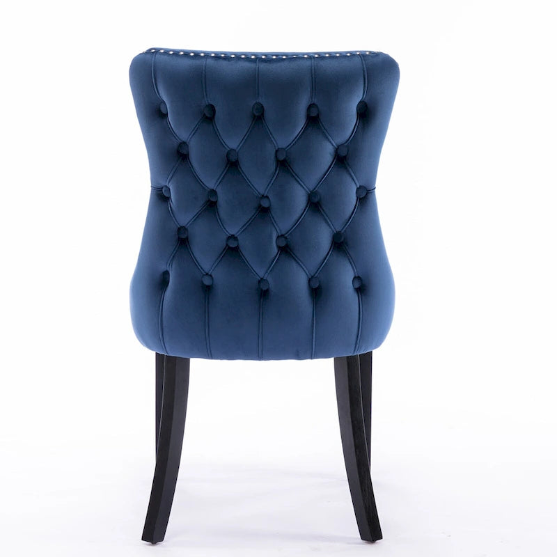 Chaise de salle à manger à dossier haut en velours doré avec ailes et rivets, style Mid-Century