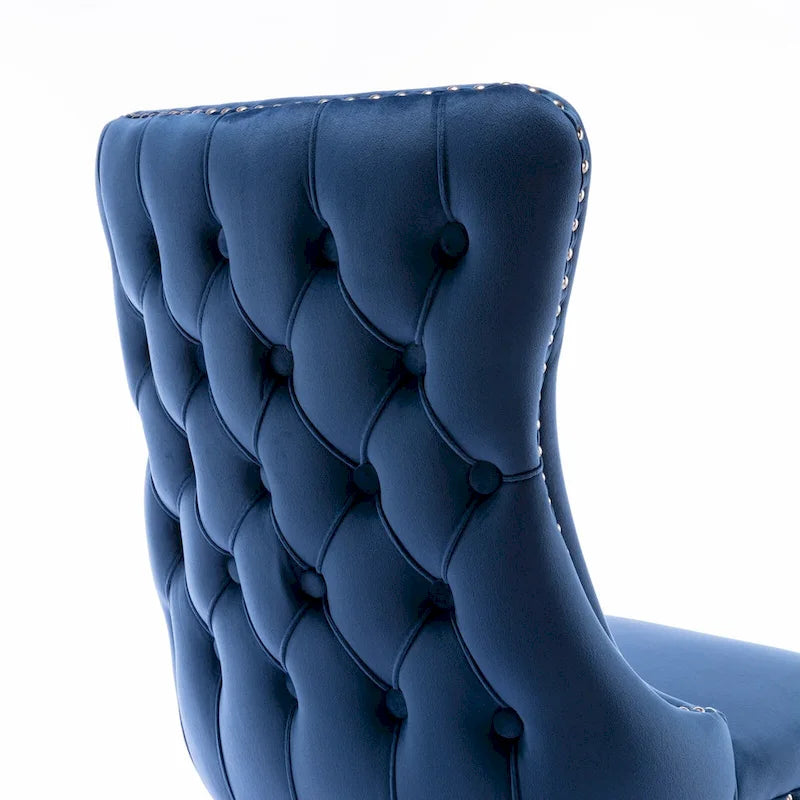 Chaise de salle à manger à dossier haut en velours doré avec ailes et rivets, style Mid-Century