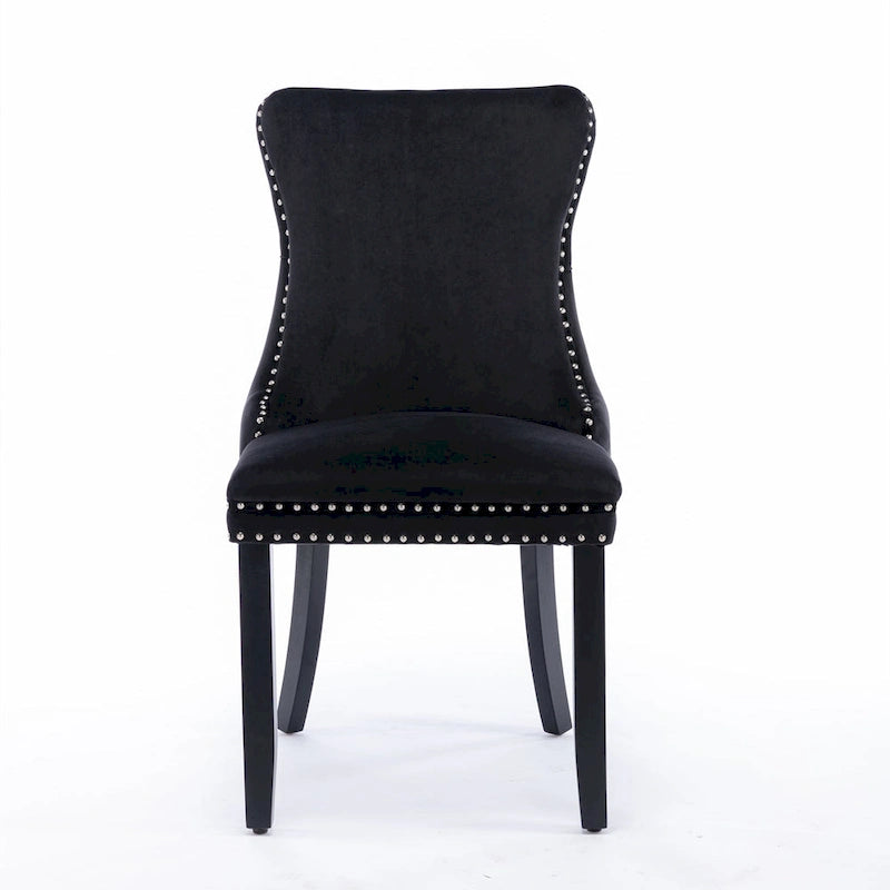 Chaise de salle à manger à dossier haut en velours doré avec ailes et rivets, style Mid-Century