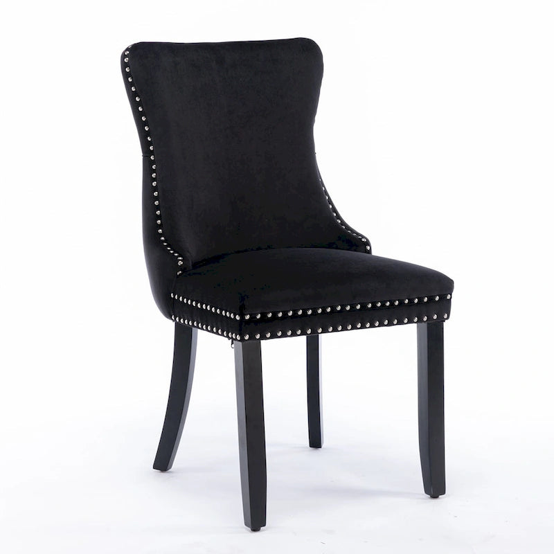 Chaise de salle à manger à dossier haut en velours doré avec ailes et rivets, style Mid-Century