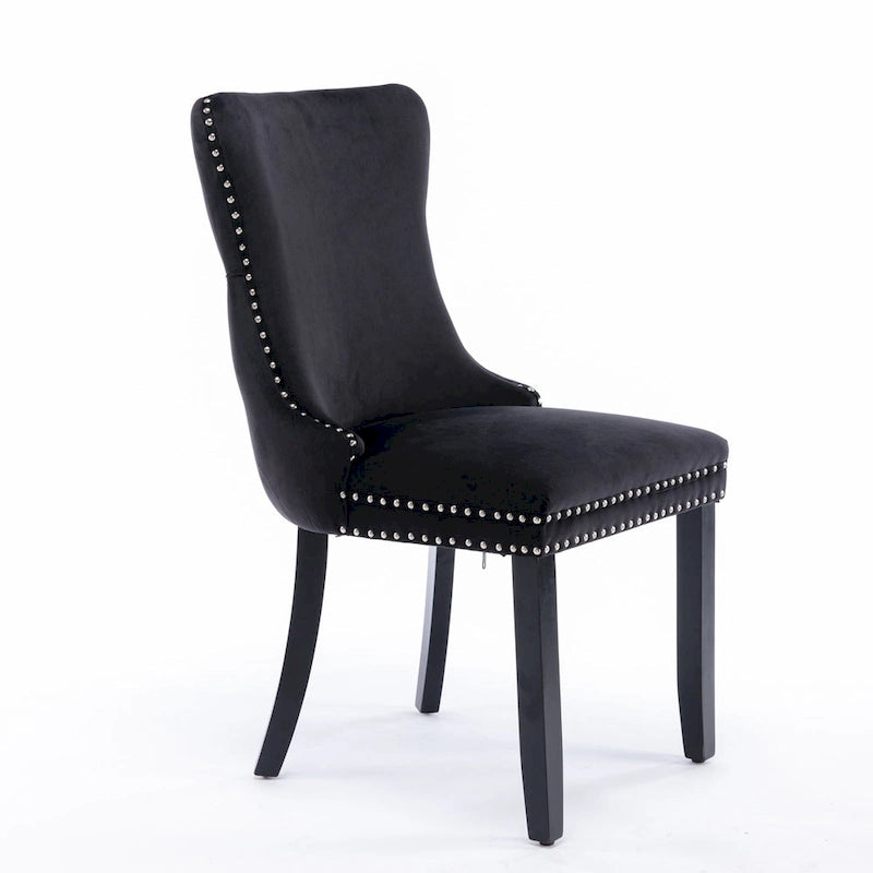 Chaise de salle à manger à dossier haut en velours doré avec ailes et rivets, style Mid-Century
