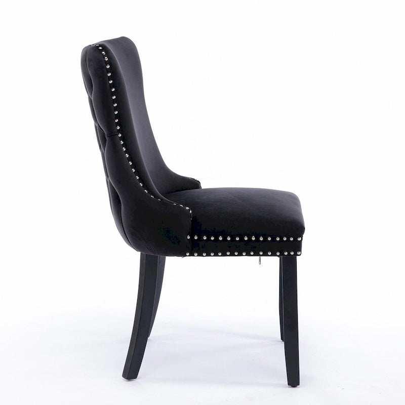 Chaise de salle à manger à dossier haut en velours doré avec ailes et rivets, style Mid-Century