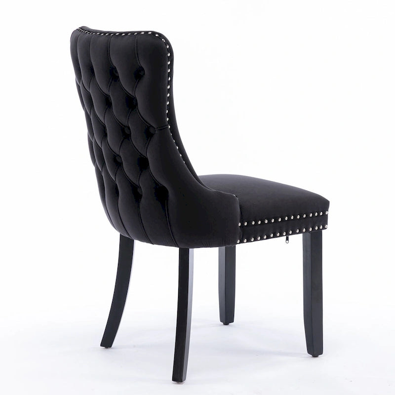 Chaise de salle à manger à dossier haut en velours doré avec ailes et rivets, style Mid-Century