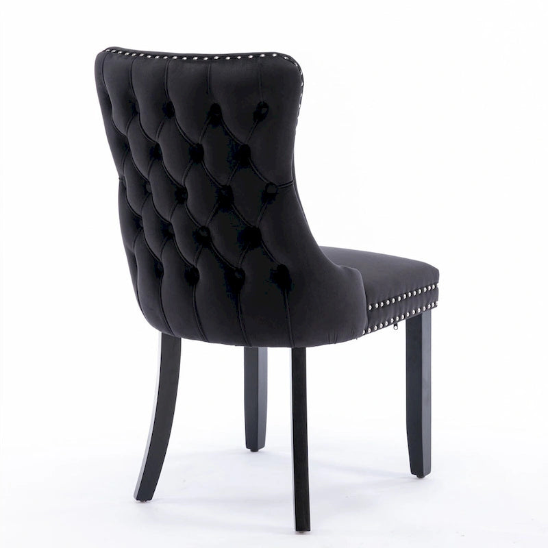 Chaise de salle à manger à dossier haut en velours doré avec ailes et rivets, style Mid-Century