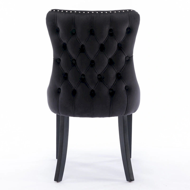Chaise de salle à manger à dossier haut en velours doré avec ailes et rivets, style Mid-Century