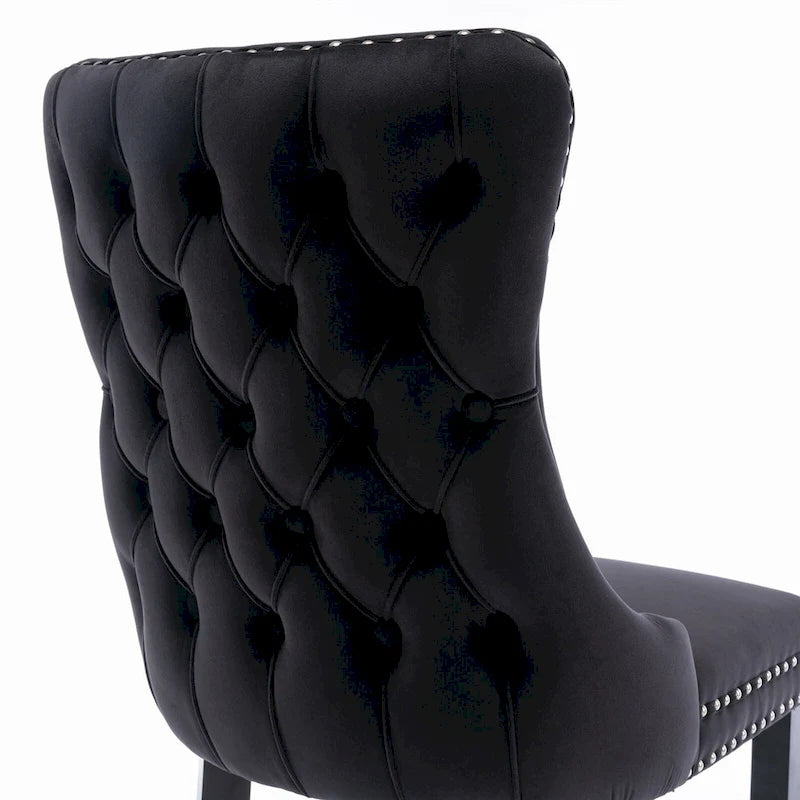 Chaise de salle à manger à dossier haut en velours doré avec ailes et rivets, style Mid-Century