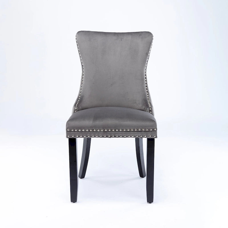 Chaise de salle à manger à dossier haut en velours doré avec ailes et rivets, style Mid-Century
