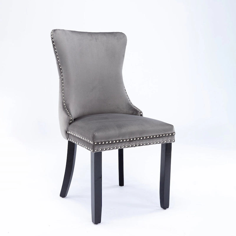 Chaise de salle à manger à dossier haut en velours doré avec ailes et rivets, style Mid-Century