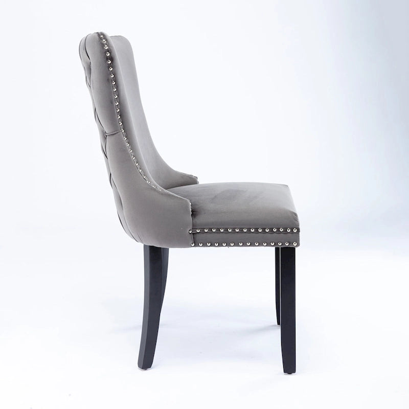 Chaise de salle à manger à dossier haut en velours doré avec ailes et rivets, style Mid-Century