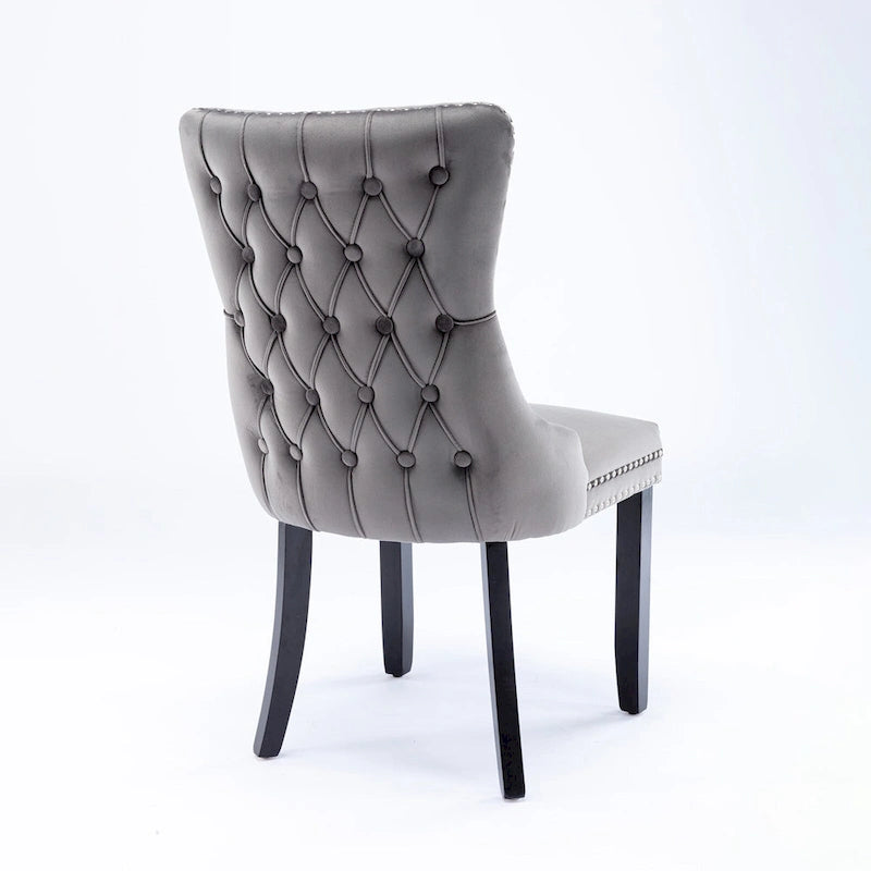 Chaise de salle à manger à dossier haut en velours doré avec ailes et rivets, style Mid-Century