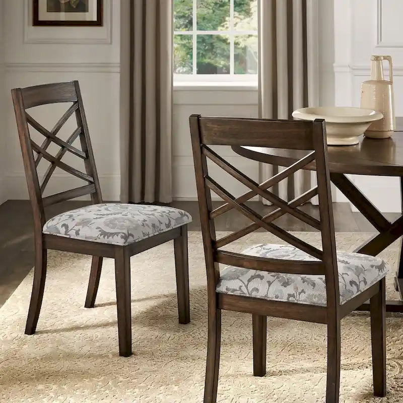 Chaise de salle à manger capitonnée avec dossier en treillis et structure en bois massif, finition expresso