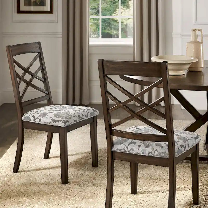 Chaise de salle à manger capitonnée avec dossier en treillis et structure en bois massif, finition expresso
