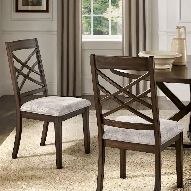 Chaise de salle à manger capitonnée avec dossier en treillis et structure en bois massif, finition expresso