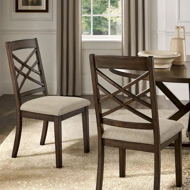 Chaise de salle à manger capitonnée avec dossier en treillis et structure en bois massif, finition expresso