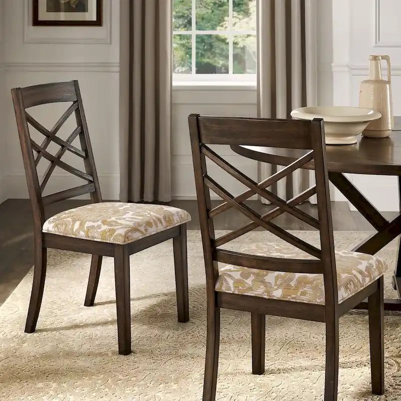 Chaise de salle à manger capitonnée avec dossier en treillis et structure en bois massif, finition expresso