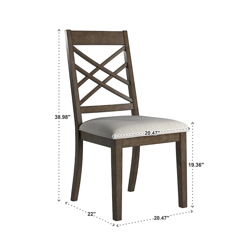 Chaise de salle à manger capitonnée avec dossier en treillis et structure en bois massif, finition expresso