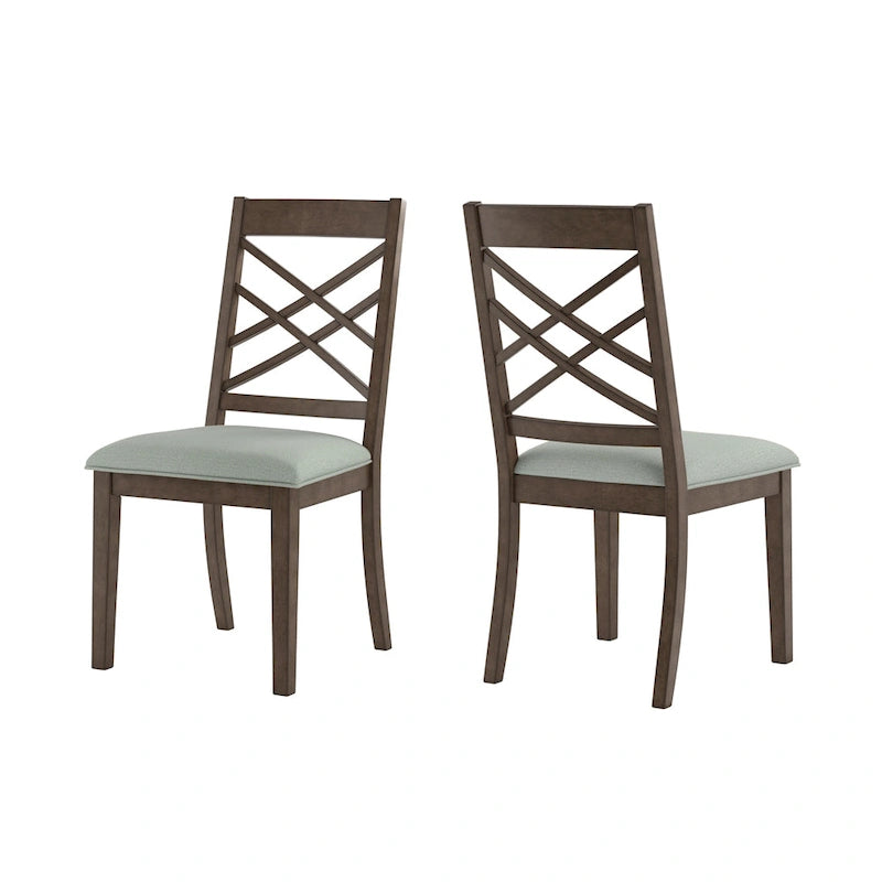 Chaise de salle à manger capitonnée avec dossier en treillis et structure en bois massif, finition expresso