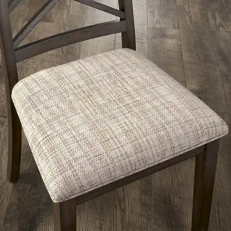 Chaise de salle à manger capitonnée avec dossier en treillis et structure en bois massif, finition expresso