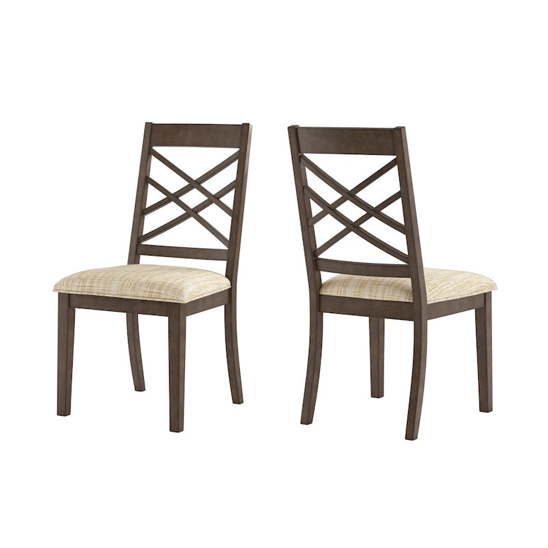 Chaise de salle à manger capitonnée avec dossier en treillis et structure en bois massif, finition expresso