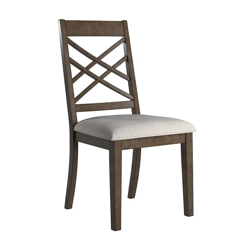 Chaise de salle à manger capitonnée avec dossier en treillis et structure en bois massif, finition expresso