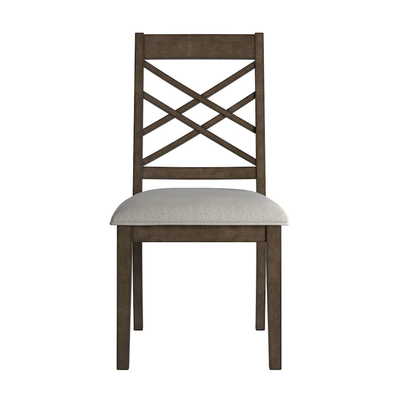 Chaise de salle à manger capitonnée avec dossier en treillis et structure en bois massif, finition expresso