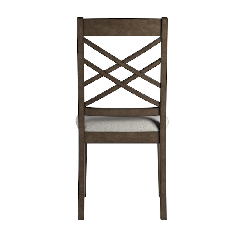Chaise de salle à manger capitonnée avec dossier en treillis et structure en bois massif, finition expresso