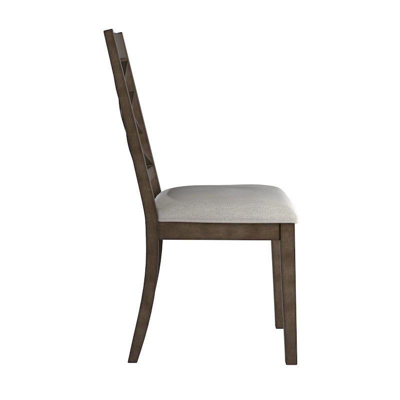 Chaise de salle à manger capitonnée avec dossier en treillis et structure en bois massif, finition expresso