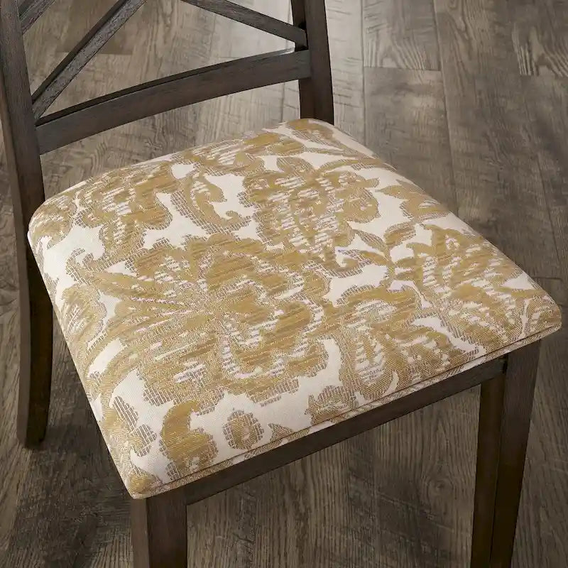 Chaise de salle à manger capitonnée avec dossier en treillis et structure en bois massif, finition expresso