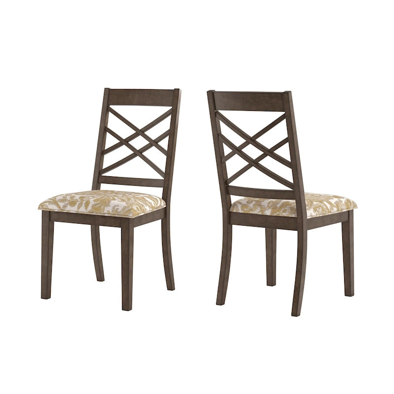 Chaise de salle à manger capitonnée avec dossier en treillis et structure en bois massif, finition expresso
