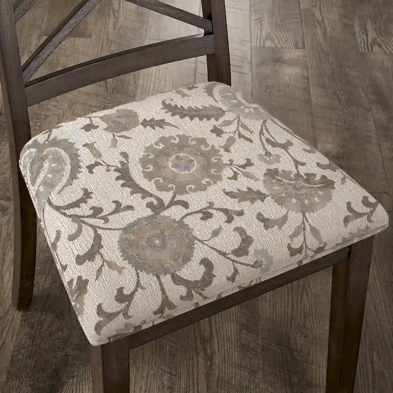 Chaise de salle à manger capitonnée avec dossier en treillis et structure en bois massif, finition expresso