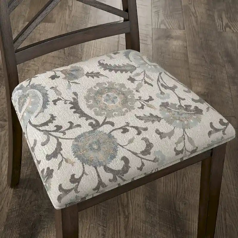 Chaise de salle à manger capitonnée avec dossier en treillis et structure en bois massif, finition expresso