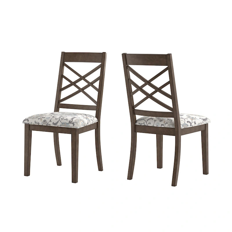 Chaise de salle à manger capitonnée avec dossier en treillis et structure en bois massif, finition expresso