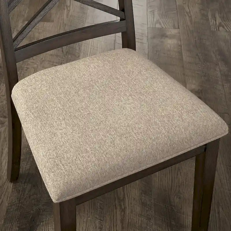 Chaise de salle à manger capitonnée avec dossier en treillis et structure en bois massif, finition expresso