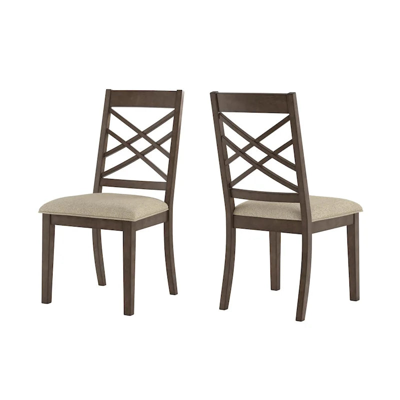 Chaise de salle à manger capitonnée avec dossier en treillis et structure en bois massif, finition expresso