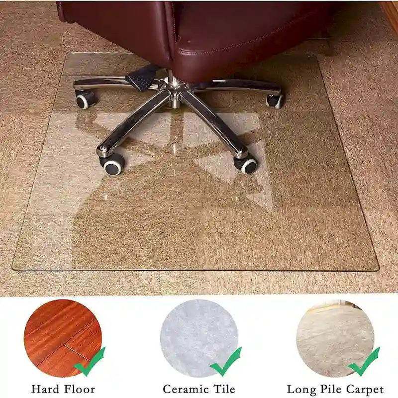 Tapis de chaise de bureau en verre trempé transparent Protection de sol pour planchers en bois dur