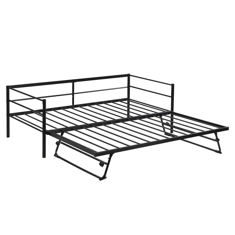 Lit de repos double en métal noir avec lit gigogne escamotable réglable style industriel