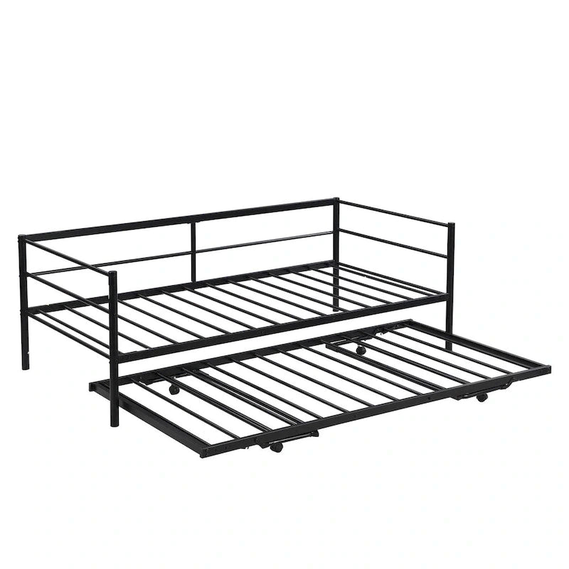 Lit de repos double en métal noir avec lit gigogne escamotable réglable style industriel