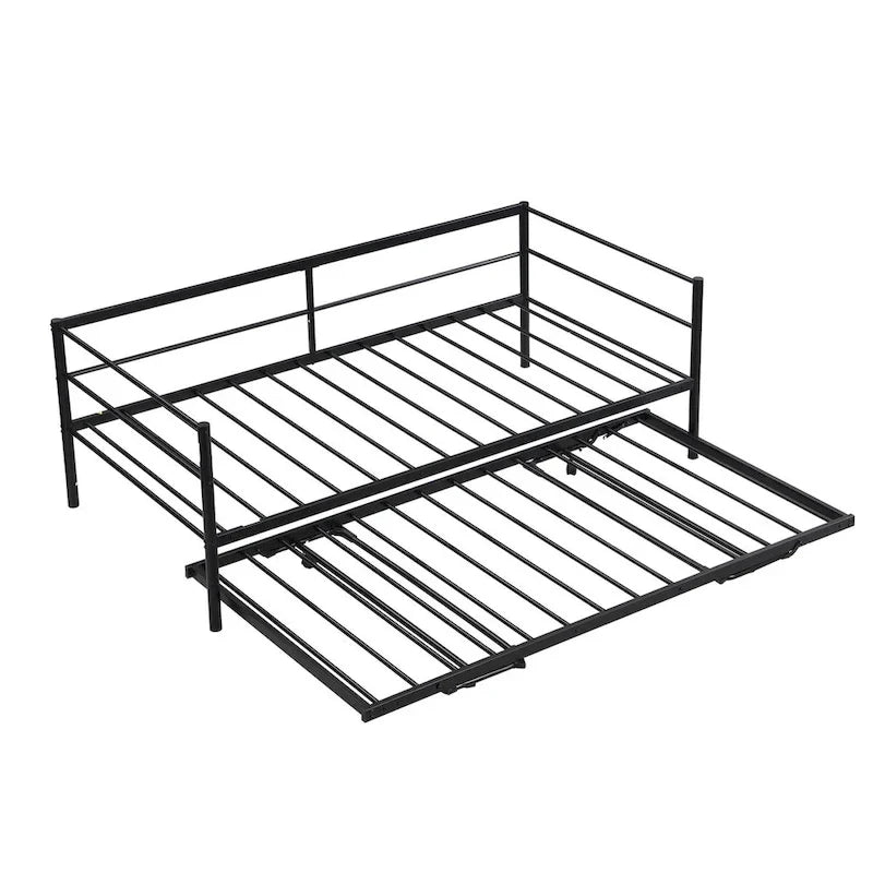 Lit de repos double en métal noir avec lit gigogne escamotable réglable style industriel