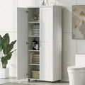 Armoire de rangement 2 portes en MDF peint en blanc, avec étagères réglables et dispositif anti-basculement, pour salle de bain