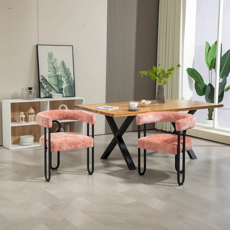 Chaise d'appoint de salle à manger en chenille grise rembourrée avec dossier rond et cadre en métal