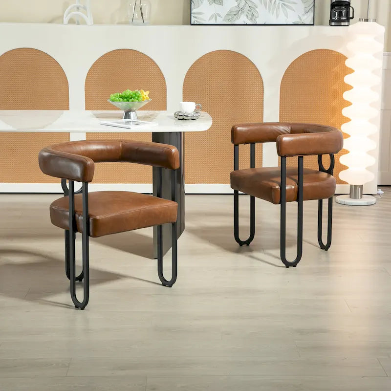 Chaise d'appoint de salle à manger en chenille grise rembourrée avec dossier rond et cadre en métal