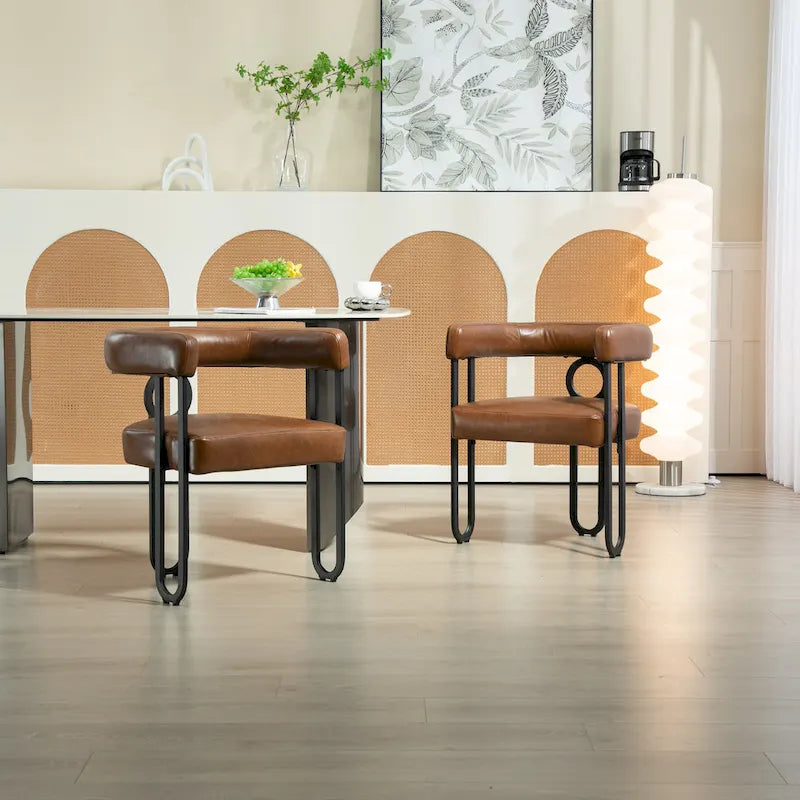 Chaise d'appoint de salle à manger en chenille grise rembourrée avec dossier rond et cadre en métal