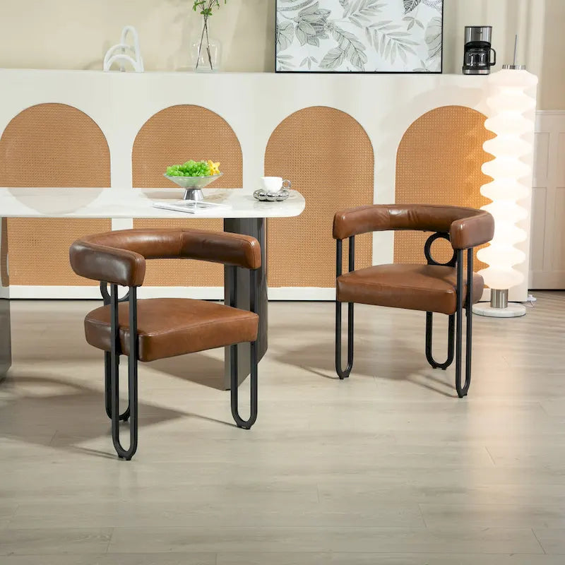 Chaise d'appoint de salle à manger en chenille grise rembourrée avec dossier rond et cadre en métal