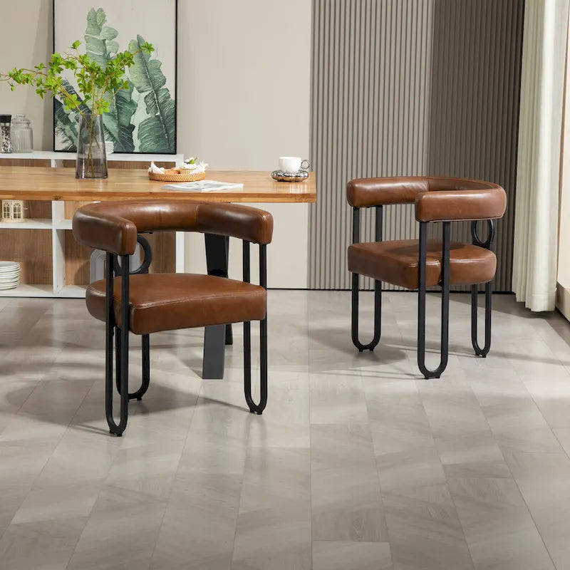 Chaise d'appoint de salle à manger en chenille grise rembourrée avec dossier rond et cadre en métal