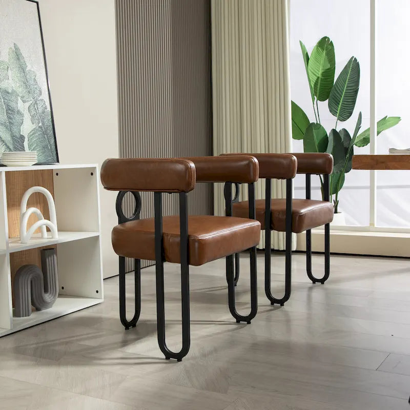Chaise d'appoint de salle à manger en chenille grise rembourrée avec dossier rond et cadre en métal