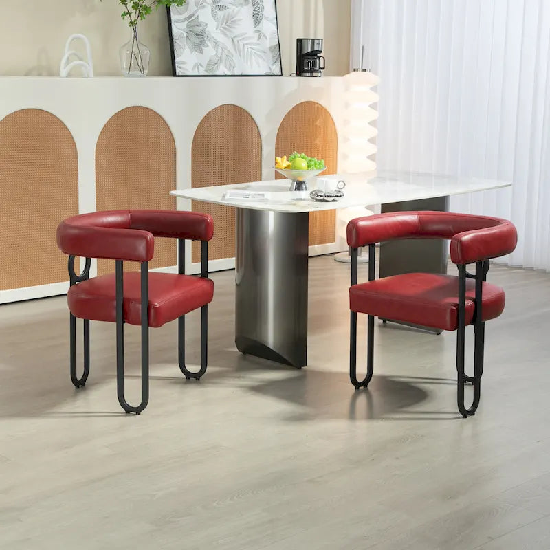 Chaise d'appoint de salle à manger en chenille grise rembourrée avec dossier rond et cadre en métal